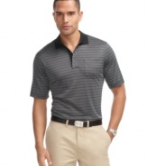 Master your look on the course and off with this striped performance polo from Greg Norman for Tasso Elba.