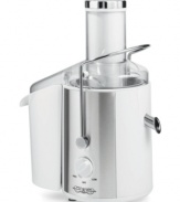 Fresh and refresh. Scrap the soda and make a healthier choice with the Bella Cucina juicer. With a large round feed tube that swallows fruits and veggies whole (or with just a little slicing), it's easy to enjoy all-natural juices every day! One-year limited warranty. Model 13454.