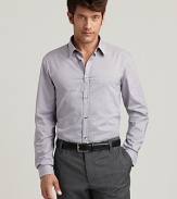 HUGOs Elisha is a crisp, casual button down shirt in a beautifully-rendered min-gingham print.