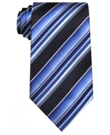 Take a new angle on the blues with this striking striped Geoffrey Beene tie.