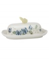 A floral and butterfly pattern featuring monarchs, dragonflies, tiger swallowtails and blue butterflies lends your tabletop a romantic, whimsical sensibility. This lovely covered butter dish is as eye-catching as it is useful. Measures 8.75 long. Qualifies for Rebate