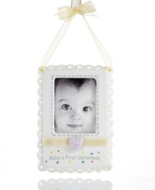 Celebrate the newest member of your family with this sweet and clever frame ornament by Midwest. Insert a favorite photo into the delicate porcelain frame and create a beautiful keepsake!