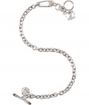 Add a glamorous finishing touch to your look with this delicate crystal embellished bracelet from L.A. label Juicy Couture - Thin silver-toned brass chain with safety pin, logo charm and crystal embellishment - Pair with a casual cocktail look or an elevated jeans-and-tee combo