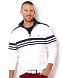 This quarter-zip pullover from Nautica is a strong asset for your tansitional wardrobe.