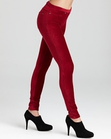 These soft leggings give the illusion of corduroy pants with corduroy texture, two back pockets and seaming detail.