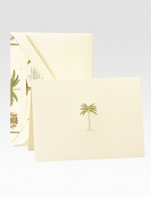 A distinguished way to share your thoughts in Kid Finish® notecards, each delicately engraved with a Prince of Wales palm tree design Includes 10 notecards with lined envelopes Blank inside High-quality cotton fiber paper Each, 8W X 5¾H Made in USA 