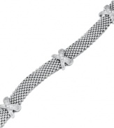 X marks the sport. Round-cut diamonds (1/3 ct. t.w.) decorate chic, X-shaped stations on this sterling silver mesh bracelet. Approximate length: 7-1/2 inches.