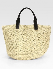 EXCLUSIVELY AT SAKS.COM. A uniquely designed tote made from woven palm leaves featuring chic leather handles.Double top handlesOpen topOne inside patch pocketCotton lining14 X 26¼ X 19½Woven palm leaves; leather handlesImported