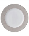 A brighter white. Royal Doulton's Finsbury accent plate embodies chic minimalism, swept with a pretty linear pattern and bands of warm taupe. Versatile bone china proves a smart choice for every day as well as entertaining.