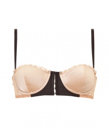 Half-corset and half-bra, this luxe piece from Kiki de Montparnasse adds sizzle to any ensemble - Underwire, slightly padded cups, front hook and eye closure, adjustable wide-set straps - Perfect under a low-cut blouse or paired with matching panties for stylish lounging