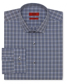 Wear this handsome check dress shirt to the office and then to dinner afterward for an effortless transition, tailored for a slim fit that suits your modern style.