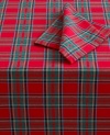 A stylish classic, the Masey Tartan tablecloth from Lauren Ralph Lauren sets the scene in soft red and teal plaid. Layer with napkins and other accessories for a richer, bolder holiday setting.