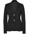 Perfect for dressing up workweek looks, Theorys black blazer is an ultra-sleek choice - Notched lapel, long sleeves, zippered cuffs, buttoned front, front slit pockets - Tailored fit - Wear over sheath dresses, or with slim fit separates to work