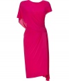 Elevate your cocktails collection with this exquisitely pleated draped dress from Donna Karan - Round neckline, asymmetrical cap sleeves with drape detail, V back with pleated side detail - Form-fitting - Wear with heels and a dusting of fine jewelry