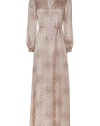 Ultra-chic vanilla belted maxi-dress by Raoul - With a stylish throwback appeal, this printed maxi makes a statement - Printed silk, floor length, tie belt, button front placket, micro pleat detail - Style with a fur vest and peep-toe platforms