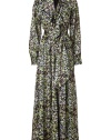 Dramatic and glamorous in super soft silk, Rachel Zoes printed maxi dress is a chic choice with that characteristic modern-vintage feel - Deep V-neckline with tie, long sleeves, gathered buttoned cuffs, button-down front, self-tie sash, belt loops - Softly draped fit, floor-length - Team with heels and statement accessories