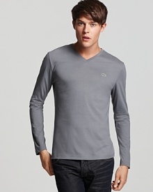 A clean-cut pima cotton v-neck tee with tonal embroidery at the left chest.