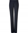 Jil Sanders navy straight leg wool pants are an elegant example of precision tailoring - Side slit pockets, hidden hook closure, belt loops - Medium-rise, slim cut with a touch of stretch - Polished and effortlessly chic, perfect for pairing with button-downs or pullovers and ballet flats or pumps