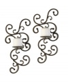 Welcome in brilliance. Striking vine-inspired sconces deck the walls of your home, splashing candlelight on the walls and defining the space with a romantic metal design.