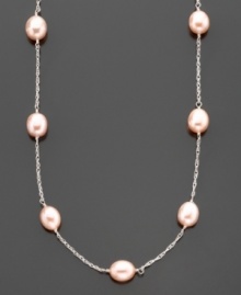 A sweet and delicate choice for feminine flair. Sterling silver and pink freshwater pearl (7.5-8 mm) tin cup necklace measures 17 inches with a 2-inch extender.