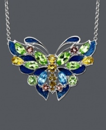 Illuminate your neckline with Town & Country's fluttering find. Capture the colors of the rainbow with citrine (3/4 ct. t.w.), pink tourmaline (1/3 ct. t.w.), blue topaz (1/2 ct. t.w.) and peridot (2-3/8 ct. t.w.) set in sterling silver. Approximate length: 18 inches. Approximate drop: 1 inch x 1-1/2 inches.