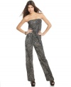 Make a statement in this jumpsuit by Ali & Kris that boasts a strapless neckline and a cool, neutral print!