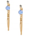 Update your look with a little extra color and a trendy design. Kenneth Cole New York's intricate earring style feature a blue glass bead, shoulder-dusting chains and a crystal accent at the post. Crafted in gold-plated mixed metal. Approximate drop: 2-1/2 inches.