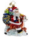 Santa and Vixen ditch the sleigh, making excellent time despite a bag full of gifts if this whimsical ornament, featuring the brilliant glass and extraordinary detail of Christopher Radko.