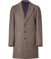 A sleek take on timeless classic outerwear, PS by Paul Smiths brown wool coat is a smart choice tailored to multi-season sophistication - Peaked lapel, long sleeves, buttoned cuffs, button-down front, side slit pockets, back vent - Modern straight fit - Wear with cashmere pullovers and sleek tailored trousers