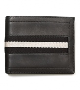 Understated bi-fold wallet in leather with 2-tone ribbon trim.