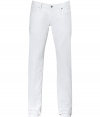 Stylish jeans in fine, pure white cotton denim - Classic low rise five-pocket style with belt loops, zip fly and button closure - Traditional straight cut is well-proportioned, neither too baggy nor too tight - Waist sits slightly higher in the back - Comfortable and casually cool, easily dressed up or down - Pair with a button down and light cashmere pullover or a t-shirt and blazer