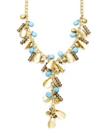 Brighten your look with bold style with a hint of summer color. INC International Concepts' Y-shaped necklace features plastic turquoise beads, oxidized brass tone accents and glass rondelles. Set in mixed metal. Approximate length: 21 inches. Approximate drop: 5 inches.