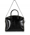 Iconic and exquisite with its jet black python, Valentinos rockstud trimmed tote counts as a luxe must for rocker-chic looks - Rockstud trimmed removable shoulder strap, two-way top zip, embossed logo plaque, inside zippered back wall pocket, two front wall slot pockets - The perfect size from carrying from work to cocktails