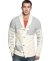 Uniquely styled toggle shawl collar sweater by X-Ray is edgy and versatile to maximize your style.