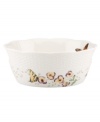 A taste of country living from Lenox. Crafted of elegant white porcelain with a whimsical springtime motif, this Butterfly Meadow handled basket combines a scalloped edge and textured border for unparalleled charm. Qualifies for Rebate