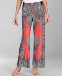 You'll never feel blue when you wear pants with this much personality! INC's petite wide-leg printed jersey trousers make a fun fashion statement.