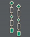 Shapely sparkle, perfect for your next soiree! Effy Collection's unique drop earrings feature long, dangling shapes that shine with the addition of emerald and princess-cut emerald gemstones (1-3/4 ct. t.w.) and round-cut diamonds. Crafted in 14k gold. Approximate drop: 2 inches.