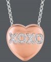 Say it from the heart. Sweethearts' adorable heart-shaped pendant expresses more that just great style with the letters XOXO written in round-cut diamonds (1/10 ct. t.w.) across the surface. Pendant crafted in 14k rose gold over sterling silver and sterling silver. Copyright © 2011 New England Confectionery Company. Approximate length: 16 inches + 2-inch extender. Approximate drop: 5/8 inch.