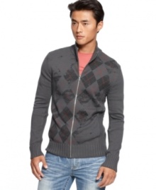 This INC International mock-neck takes a modern twist on the classic argyle sweater.