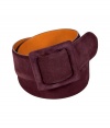 Cinch your look in style with this luxe wine-hued suede belt from Ralph Lauren Collection - Suede waist belt with square buckle closure - Pair with a blousy tunic top or a shirt dress