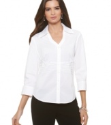 Alfani creates a flattering look on the classic button front shirt with a ribbed waist. So versatile you'll want to wear it with skirts, pants and even jeans!