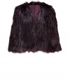 Channel rock n roll-inspired style in this cropped shaggy faux fur jacket from Anna Sui - V-neck, three-quarter sleeves, cropped silhouette, bolero style, all-over shaggy faux fur - Pair with a boho-inspired ensemble or a cocktail dress