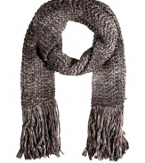 An ultra cool finish to your cold weather look: Antik Batiks chunky knit amber/grey heather scarf - Long fringed ends - Wear with urban outerwear and colorful accessories