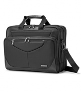 Put all of your electronics in one bag. Be prepared with this fully-stocked brief that has space for every essential with a PerfectFit™ system that secures a range of laptop sizes and front pocket organization with a padded tablet pocket. The checkpoint-friendly design lets you pass through airport security hassle free.