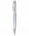 Penmanship with panache. Swarovski's crystalline ballpoint pen is crafted with silver-tone and white pearl-colored details, and features clear crystals for a sparkling touch. Item comes packaged in a velvet pouch. Black ink. Approximate size: 5-3/5 x 3/5 inches.