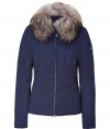 Your cold weather look just got more stylish with this luxe fitted down jacket from Peuterey - Large raccoon fur collar, front zip closure, slit pockets, slim fit, water repellent - Wear with an elevated jeans-and-tee ensemble or a workweek-chic look