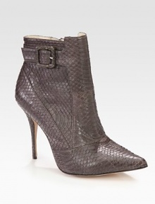 Luxe snakeskin silhouette with a daring heel, buckle strap and classic point toe. Self-covered heel, 4 (100mm)Snakeskin upperPoint toeSide zip and adjustable buckle strapLeather lining and solePadded insoleImportedOUR FIT MODEL RECOMMENDS ordering true size. 