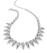 Look sharp with this necklace from Bar III. Crafted from rhodium-plated mixed metal, the necklace is adorned with spikes and clear glass crystals for a bit of fashion on the edge. Approximate length: 16 inches + 2-inch extender.