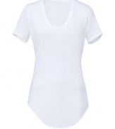 Get the Helmut Lang look by grounding your basics with wardrobe essentials like this super soft scoop neck tee from Helmut - Scoop neckline, short sleeves, longer shirttail hemline in front - Loosely fitted - Wear with figure-hugging separates and edgy leather accessories