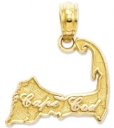 Show your love for the Cape! Sure to dazzle upon your chain, this intricately crafted charm is crafted of 14k gold and reads Cape Cod. Chain not included. Approximate drop length: 7/10 inch. Approximate drop width: 3/5 inch.